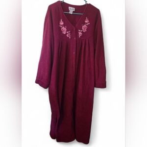 Embroidered Burgundy Long Button-Up Robe
